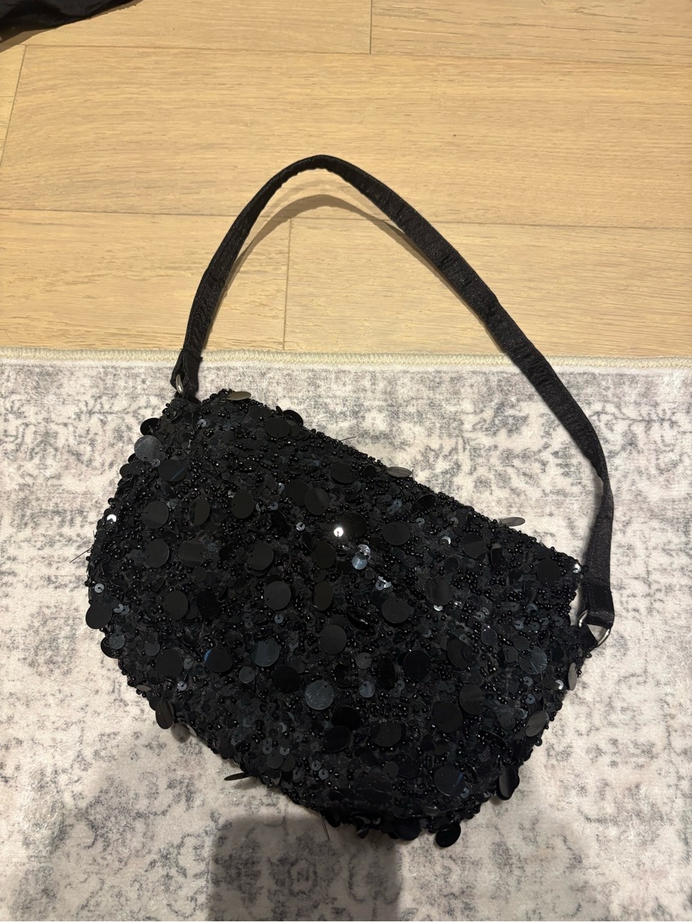 Black Sequin Shoulder Bag - Women